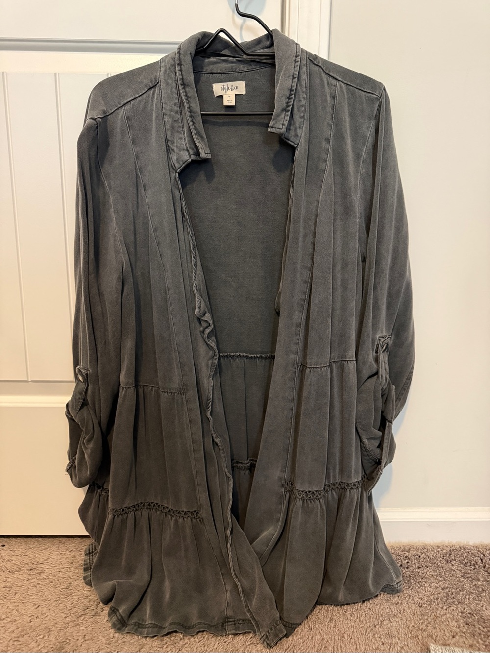Style & Co. Eclipse Gray Tiered Open-Front Trench